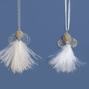 White Feathers and Silver Wire Sky Juweel Pendant - Image 2