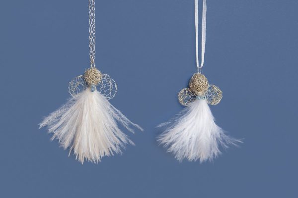 White Feathers and Silver Wire Sky Juweel Pendant